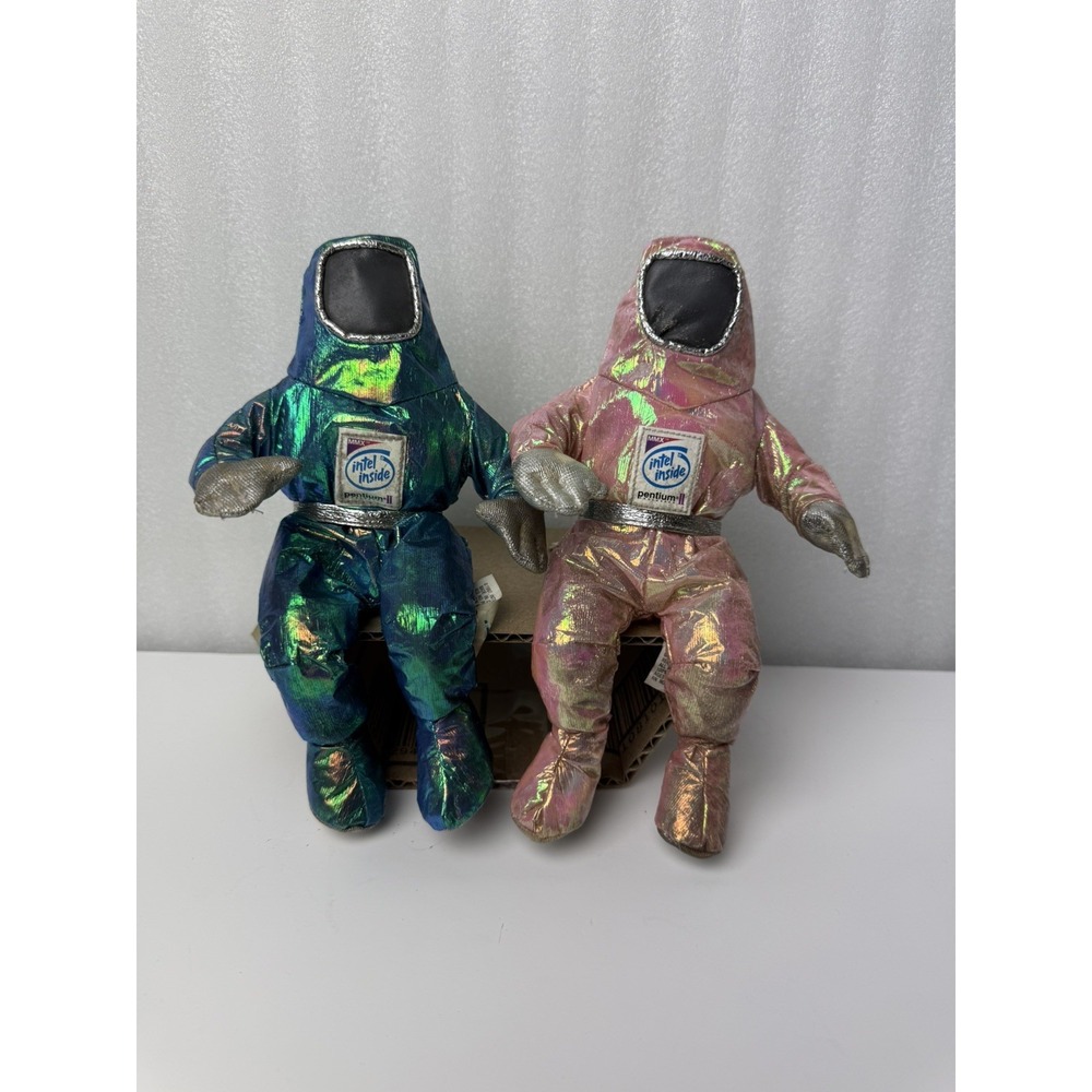 Intel Inside Pentium II Space Man Bunny People, Set of 2, Plush 8" Dolls, NWT